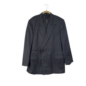 Burberrys Double Breasted Charcoal Pinstripe Peak Lapel Jacket Mens 110/US 44